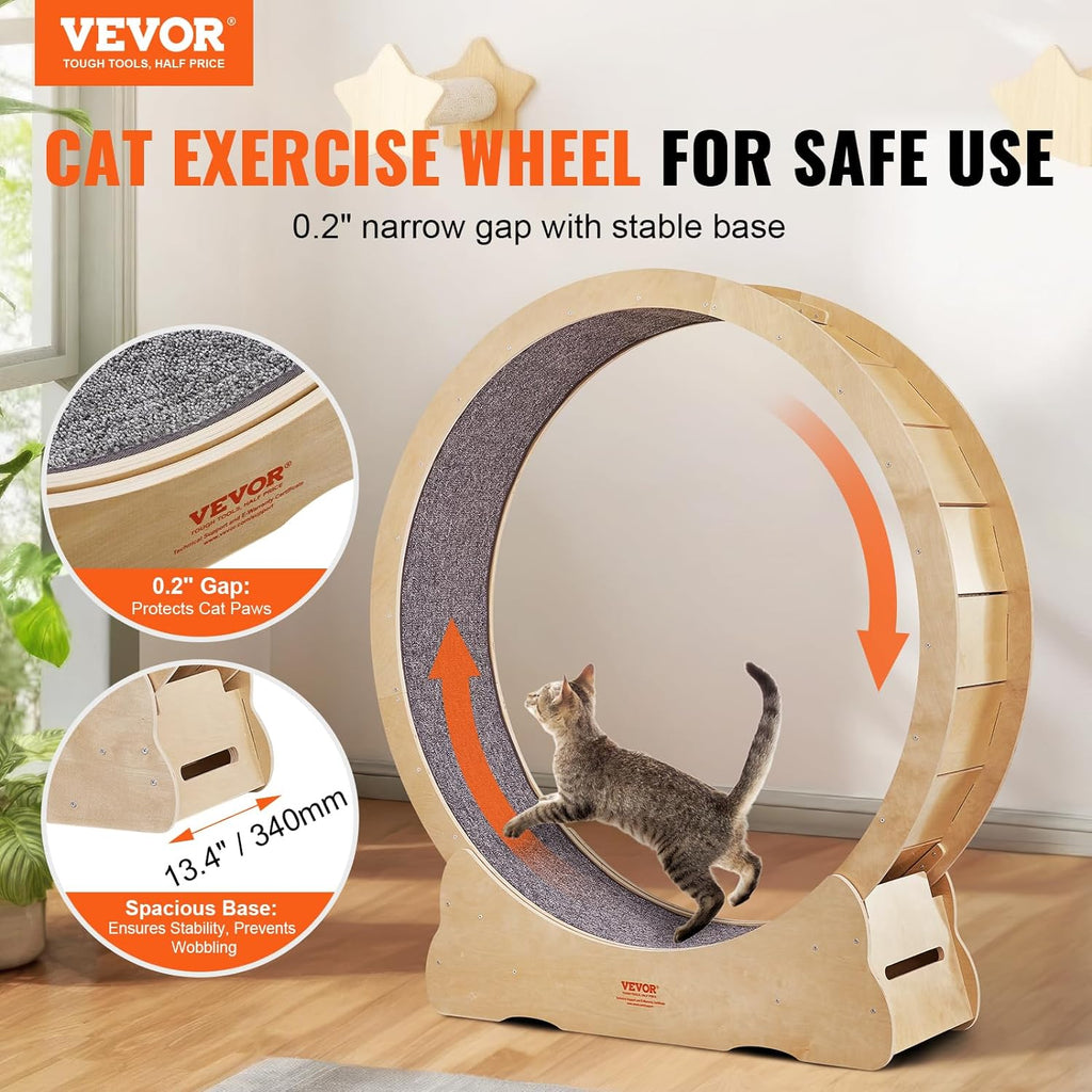 VEVOR Katzenlaufrad 1320x340x1415mm Laufrad Katzen aus Birken-& Pappelsperrholz Katzenrad Geruscharm Abnehmbare Innenmatte Cat Wheel Geeignet für Katzen mit einem Gewicht von 8kg bis 14kg