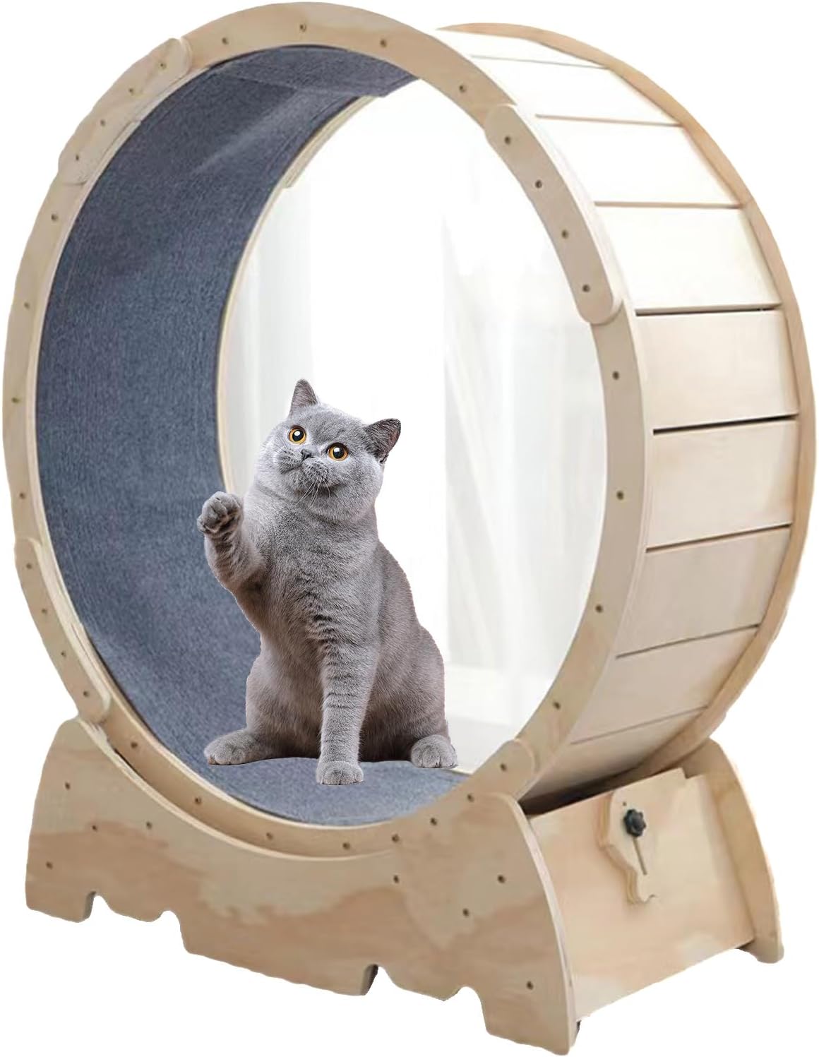 Roadoor 111,8 cm großes Katzen-Laufrad für Indoor-Katzen, Laufband zum Kratzen mit natürlicher Holzfarbe, Laufrad, Kratzbaum Karton für Katzenunterhaltung