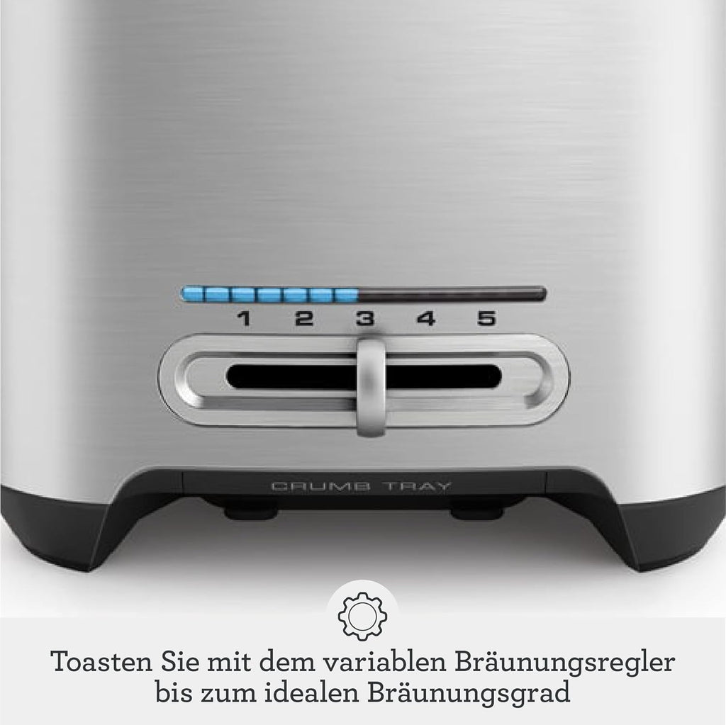 Sage - The Smart Toast - 2-Scheiben - Toaster mit Extra-Breiten Schlitzen - 5 Einstellungen, Schnelle Reinigung, Absenken auf Knopfdruck - Bräunungsgradkontrolle, Liftfunktion - Gebürstetes Aluminium
