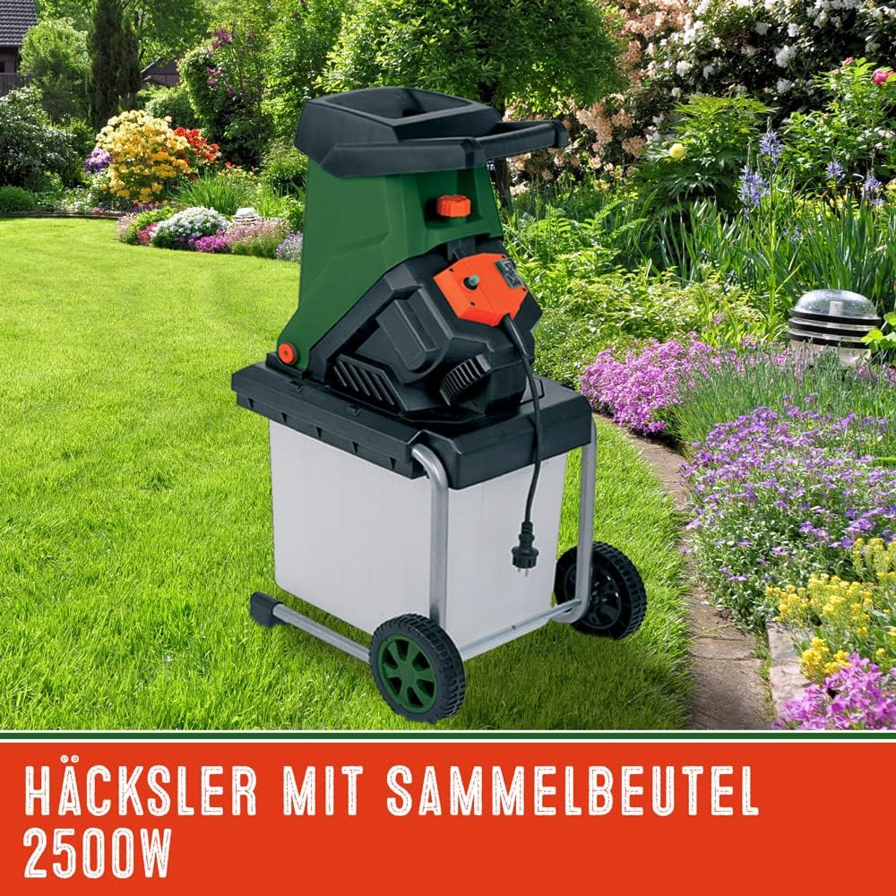 Gardebruk® Gartenhäcksler 3100 W max. 40 mm Aststärke Elektrisch 50 L Robuste Auffangbox Messerhäcksler Schredder Holz
