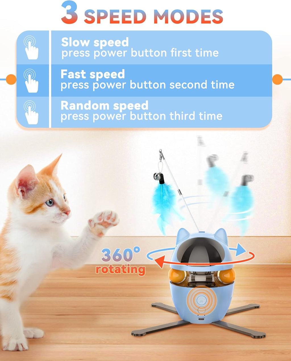 PETTOM Katzenspielzeug Selbstbeschftigung, 3-in-1 Katzenspielzeug Elektrisch Automatisch, Interaktives Spielzeug für Katzen USB Aufladbar