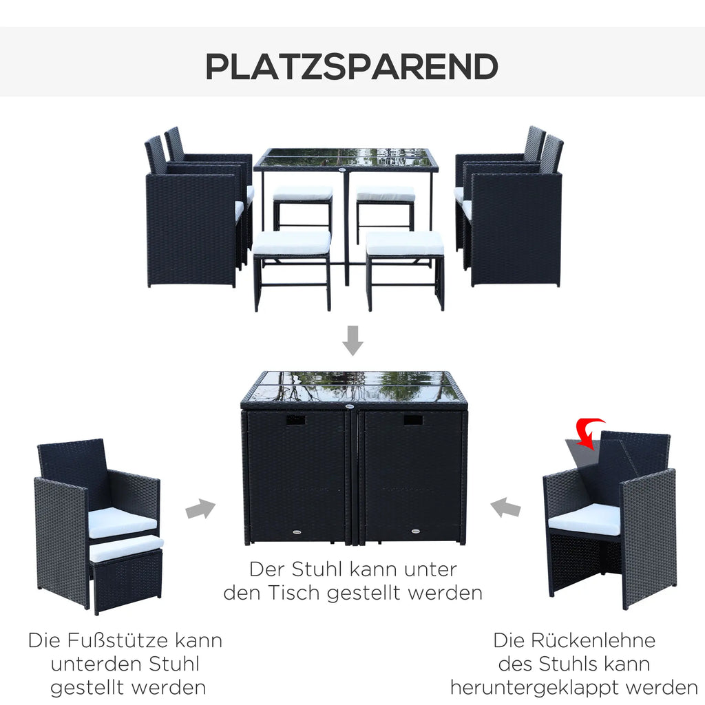 Set mobili da giardino in polyrattan Outsunny 9 pz. salvaspazio resistente alle intemperie