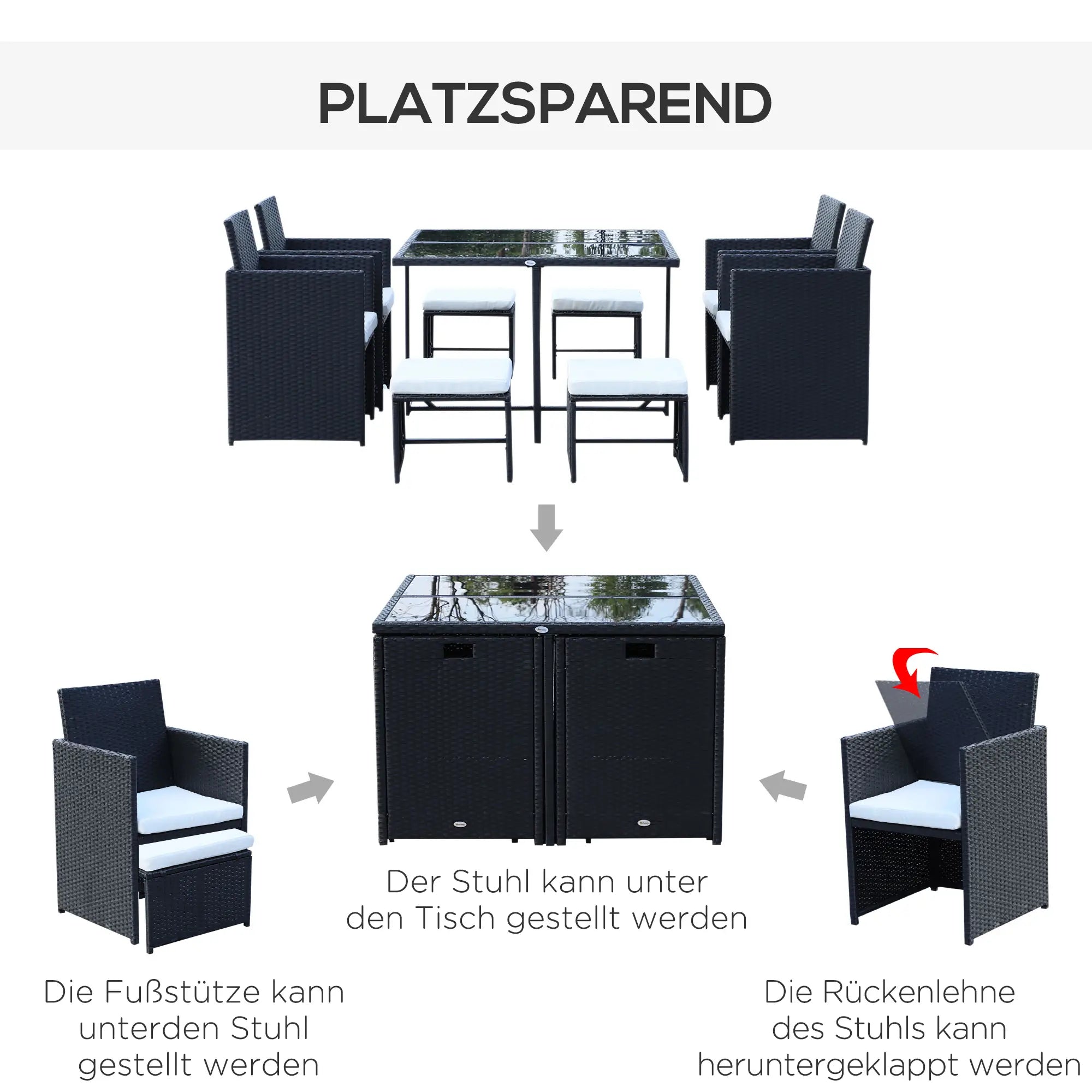 Set mobili da giardino in polyrattan Outsunny 9 pz. salvaspazio resistente alle intemperie