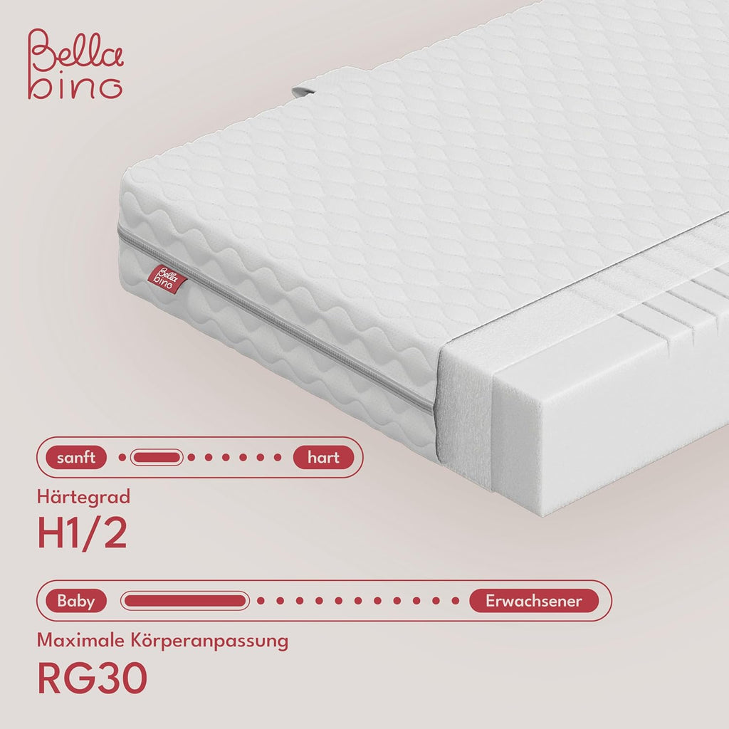 Bellabino Lettino per bambini Bia 140x200 cm, letto a capanna per bambini con protezione anticaduta e rete a doghe arrotolabile, letto a terra Montessori bianco in legno massello di pino