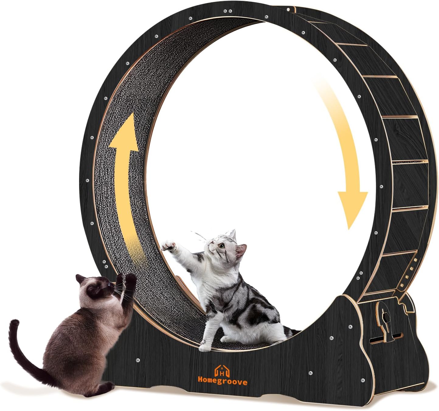 Homegroove Katzen-Laufrad für Indoor-Katze, 101,6 cm groes Katzenlaufrad mit Teppichlaufbahn, Katzenlaufband für lngere Lebensdauer, Katzenrad für Fitness-Gewichtsverlust-Gert, Schwarz (L)