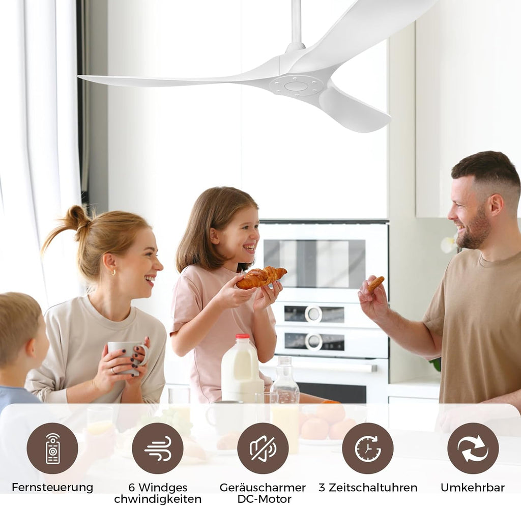 Biukis - Ventilatore da soffitto da 152 cm con telecomando, 6 velocità, motore DC reversibile per uso tutto l'anno, adatto per esterni, giardino, soggiorno, camera da letto – Noce
