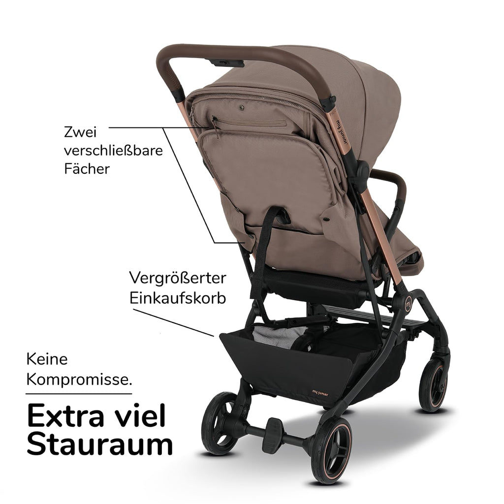 my junior® Buggy PICO³ | bis 22kg | Einhand AutoFold-Klappmechanismus | Ergonomische Liegeposition nach IGR e.V. | großes Sonnenverdeck UV50+ | Handgepäckmaß | 2 Belüftungsfenster Hazel - Black