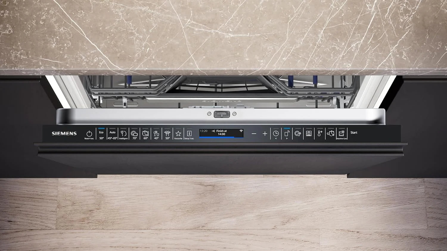 Siemens SN63EX06VE, iQ300 Smarter Lavastoviglie, Lavastoviglie a incasso totale, 60 cm, Cassetto posate, Extra silenziosa, varioSpeed, Apertura automatica porta, Triple rackMatic, infoLight, intensiveZone