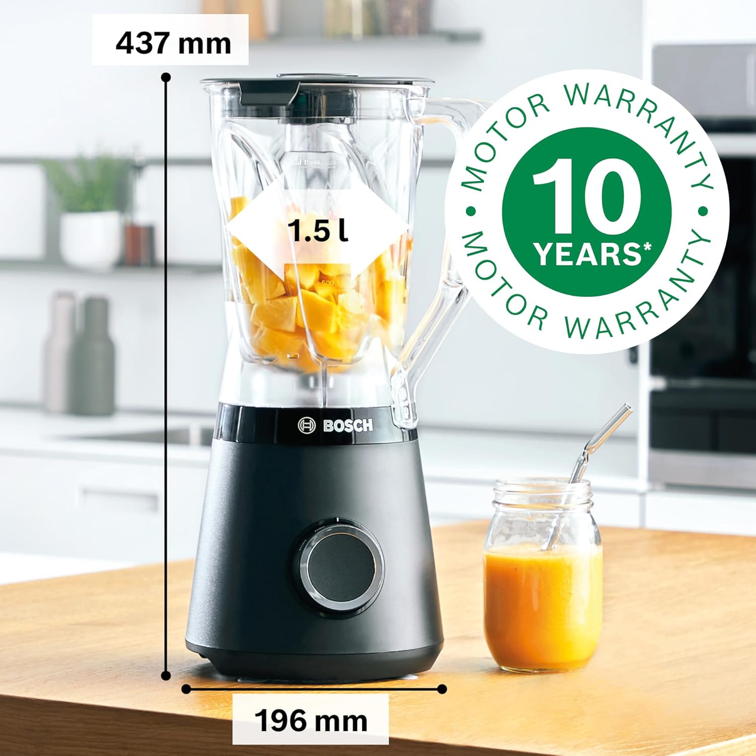 Bosch Standmixer VitaPower Serie 4 MMB6141B, hochwertige Edelstahl-Klingen, 1,5l Tritan-Mixbehlter, spülmaschinengeeignete Teile, 30.000 U/min, 1200 W, schwarz