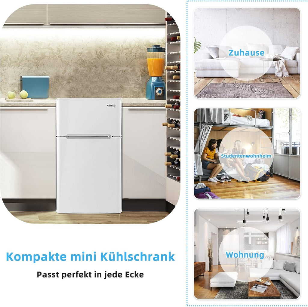 COSTWAY Frigorifero 90L con Congelatore 27L Combinato Frigo-Congelatore Verticale Congelatore Mini Frigo (bianco)