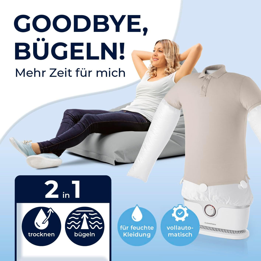 CLEANmaxx Stiratore automatico per camicie per asciugare e stirare camicie e bluse, inclusivo di accessorio per pantaloni | Il modo innovativo e delicato per stirare il vostro bucato