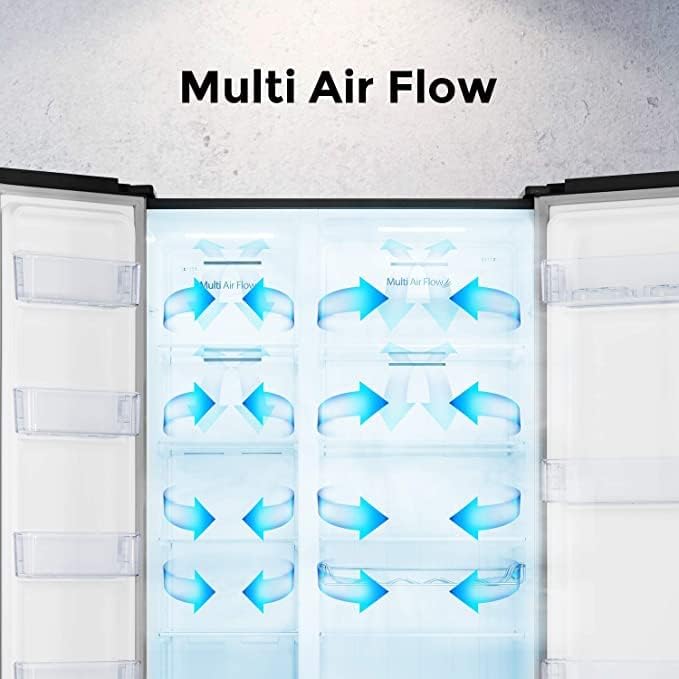 Hisense RS677N4BFD Frigorifero Americano Side by Side / Compressore Inverter / Porta Bottiglie / 2 FreshZone / Vano Verdure / Capacità Frigo 334 L / Capacità Congelatore 185 L / 41 dB / 247 kWh all'anno, Nero