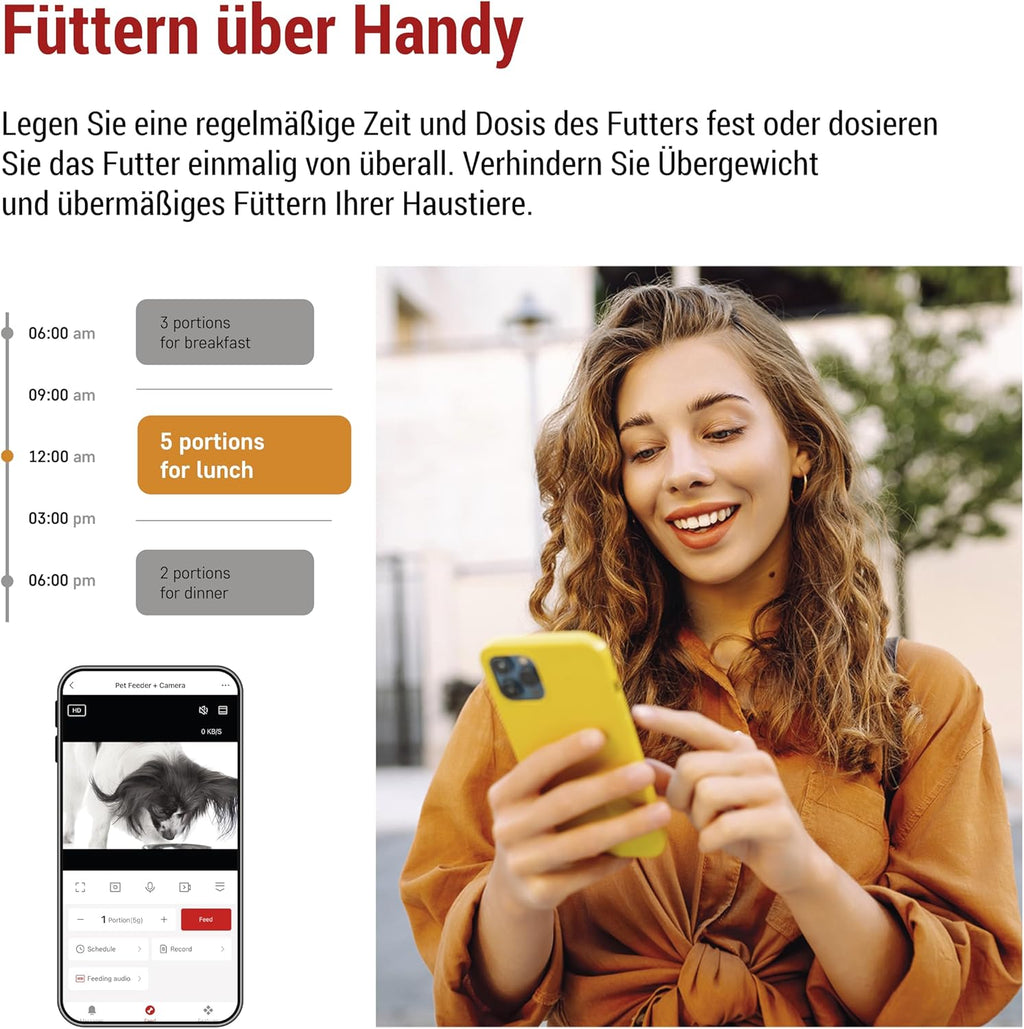EMOS - GoSmart Futterautomat 6 l mit Kamera - WLAN Pet Care Futterspender mit App - Trockenfutter Automat für Katze & Hund mit Zeitplan, Sprachaufzeichnung, Dosierung 1–12 Mahlzeiten pro Tag - Schwarz