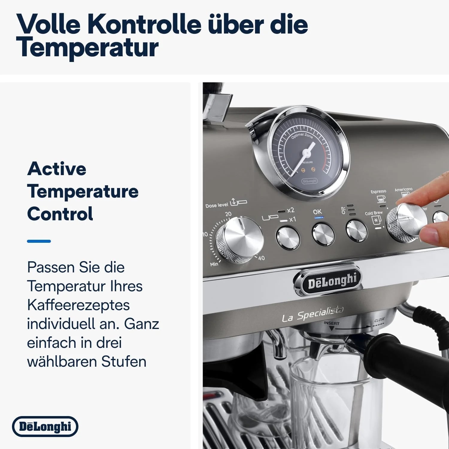 De'Longhi La Specialista Arte EC9155.MB Macchina da caffè espresso con macinacaffè, 8 impostazioni di macinatura, 15 bar, 3 temperature, lancia vapore, 1300 W, serbatoio da 1,5 l, acciaio inossidabile/nero con Barista-Kit