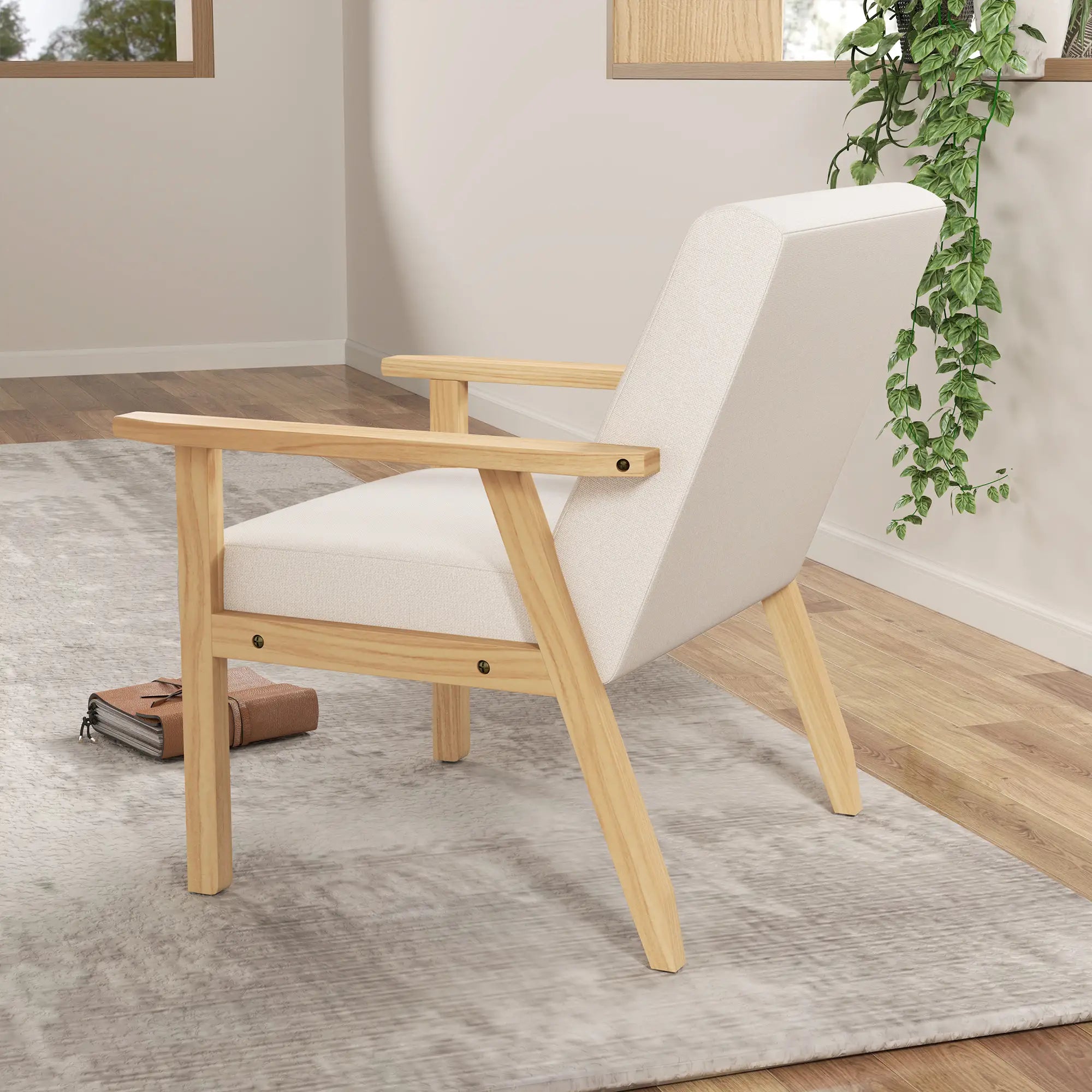 HOMCOM Polsterstuhl Akzentsessel skandinavisches Design breite Sitzfläche cremeweiß