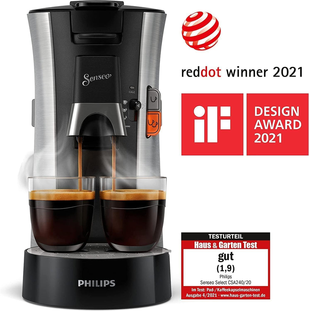 Philips Senseo Select CSA240/20 Macchina da caffè a cialde (selezione intensità Plus, funzione Memo, in plastica riciclata), Nero Eco