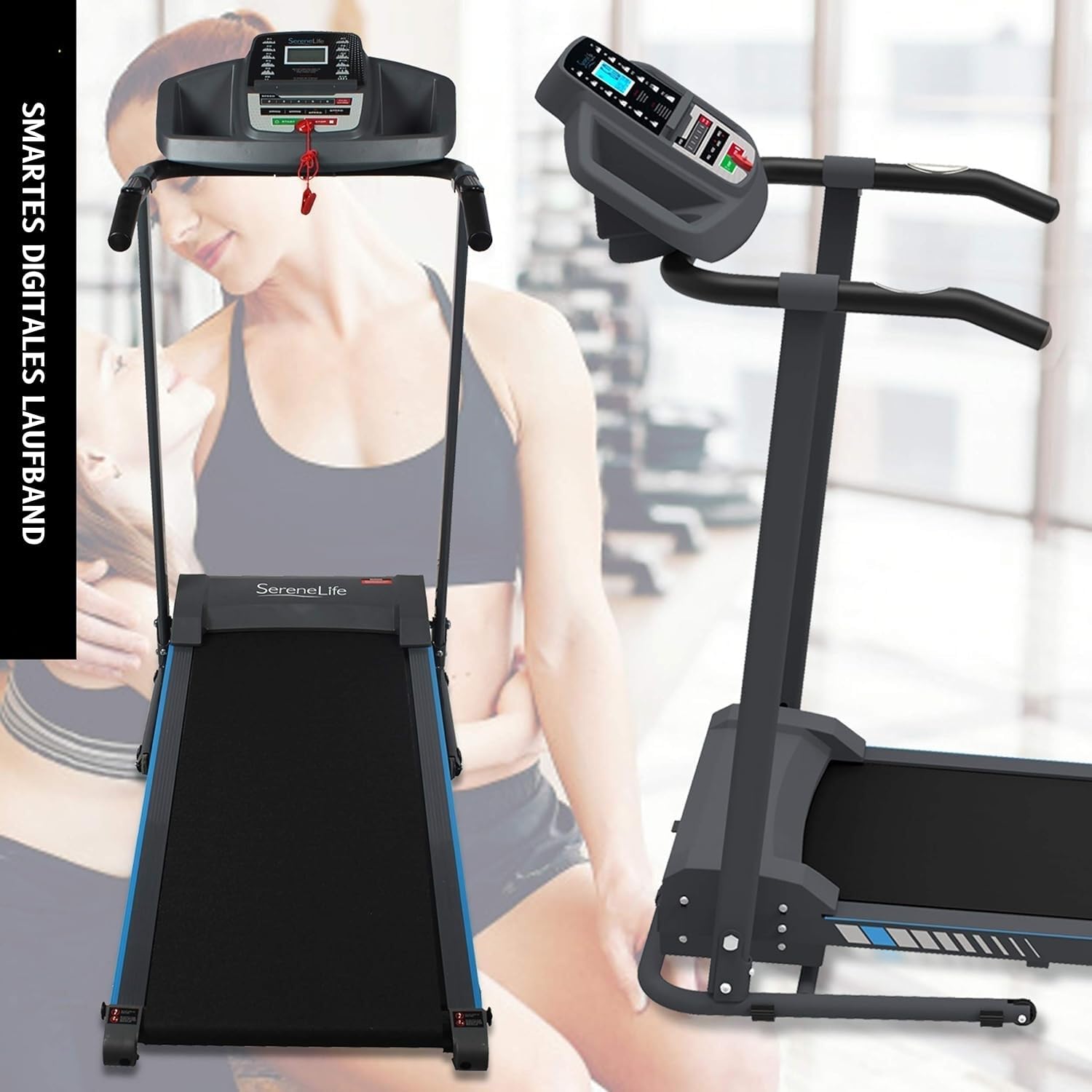 Tapis roulant SereneLife per la casa - Tapis roulant pieghevole, Tapis roulant, con display a LED, tapis roulant per la casa, sincronizzazione app Bluetooth, fitness digitale, tapis roulant con inclinazione, fino a 10 km/h