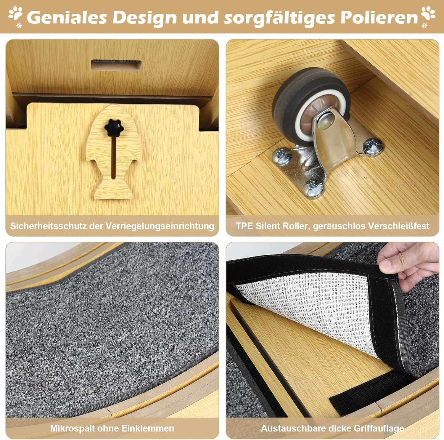 Katzenlaufrad, Laufrad für Katzen, 100cm Innendurchmesser Laufrad Katze, Super Leises Haustier Katze Laufrad Spielzeug, Holzlaufrad Laufrad Wheel Innen für Kleines Mittel Großes Katze (Holzfarbe, XL)