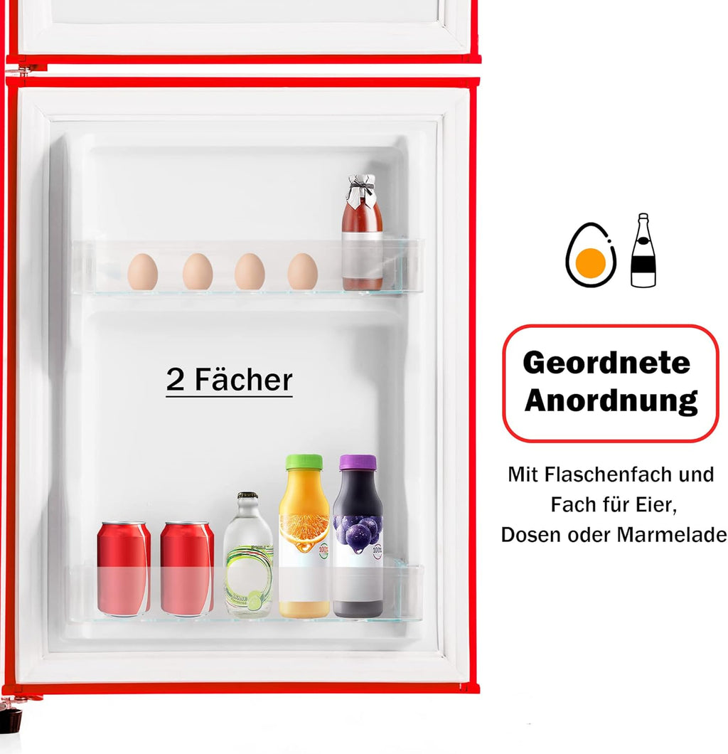 Merax Frigorifero con Congelatore, Frigorifero Combinato, Piccolo Frigorifero con 51L e Congelatore 21L, Silenzioso, LED, Ripiani in Vetro, Cassetto Verdura, Balconcini, per Cucina, Soggiorno, Ufficio, Nero