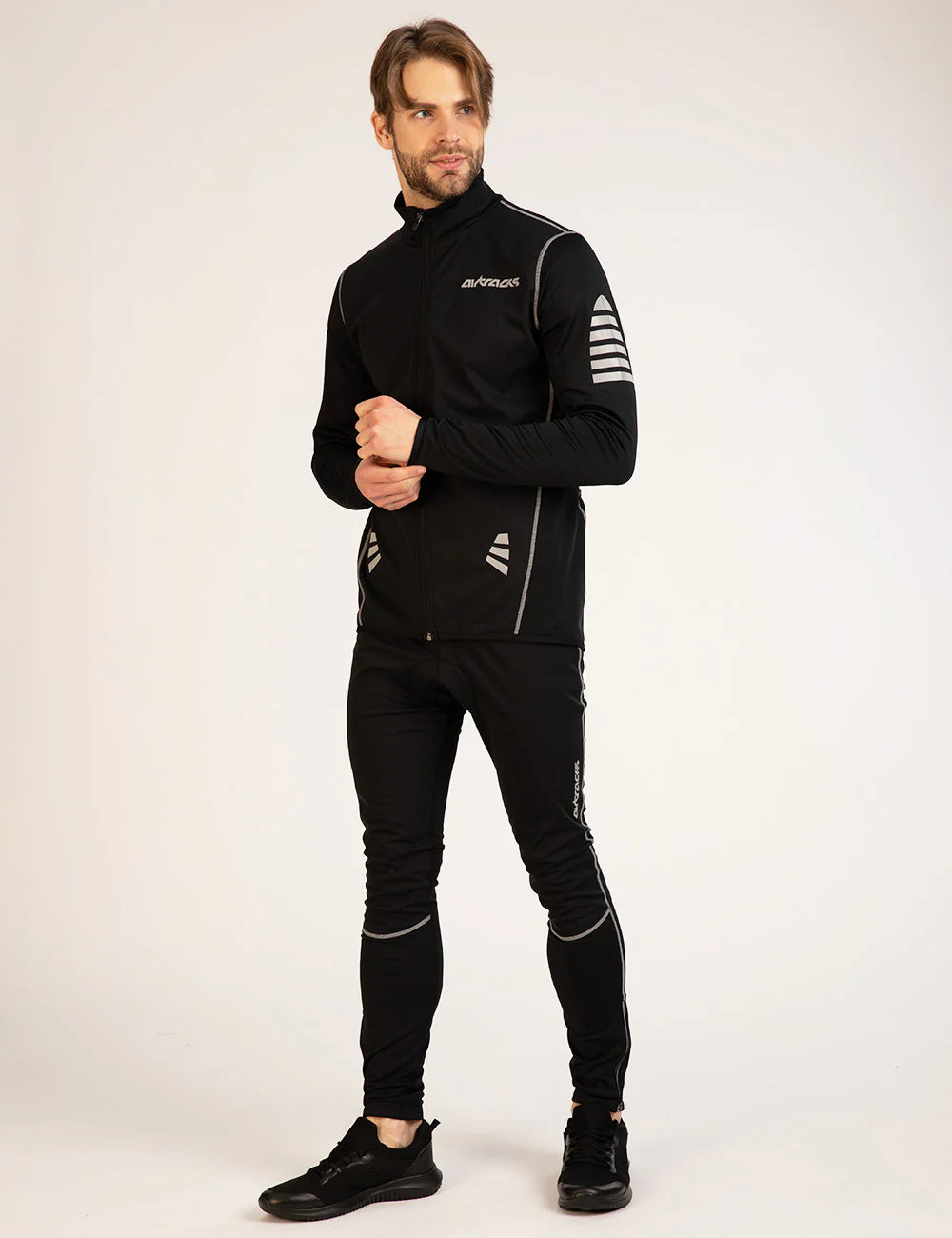 Herren Winter Thermo Fahrradtrikot Langarm Set  Pro Schwarz-Grau