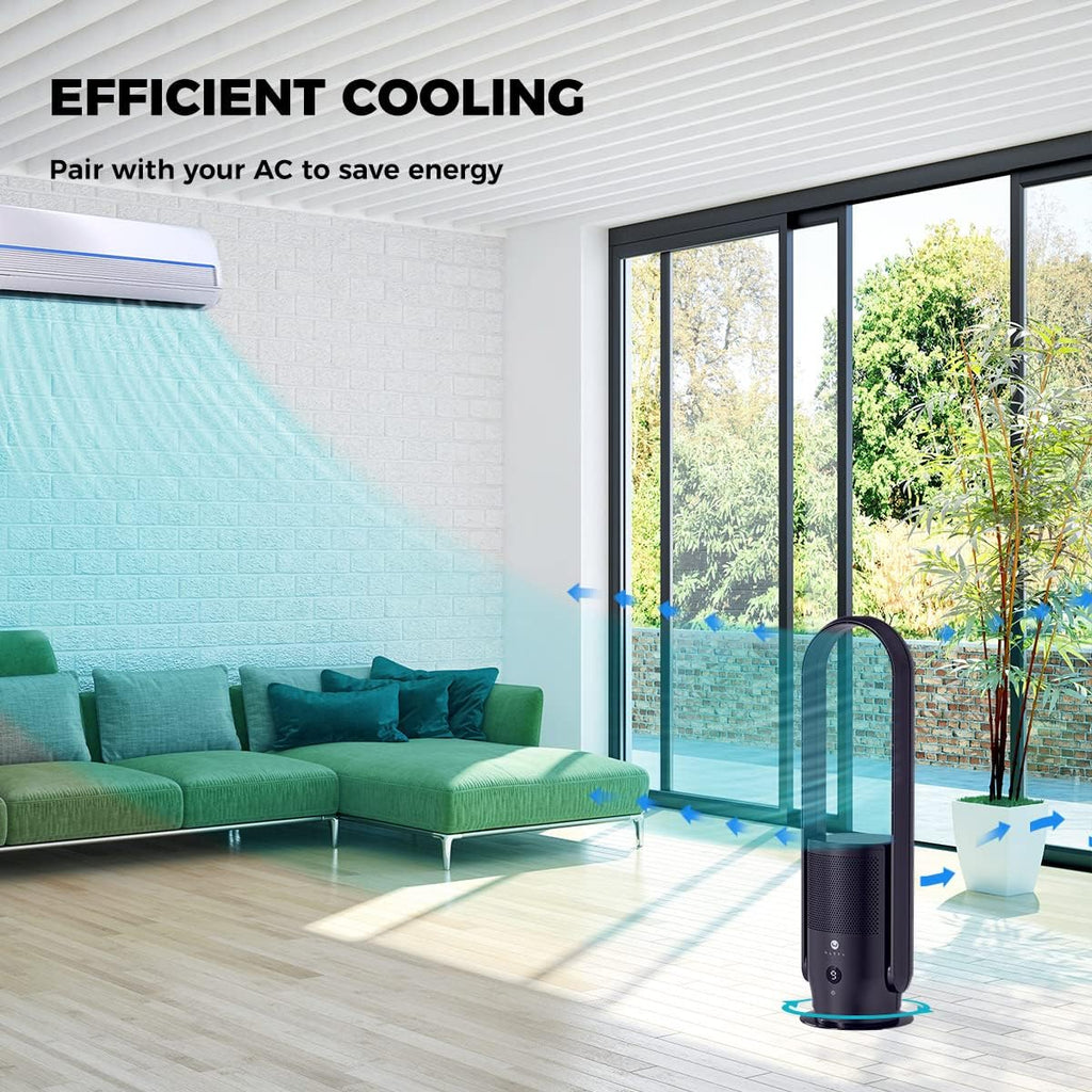 Ventilatore senza pale con purificatore d'aria, ventilatore a torre silenzioso Ultty con telecomando, touch, timer 8H, filtro HEPA 99,97%, ventilatore senza pale oscillante a 90° e alto 80 cm per camera da letto e casa, CR022 Bianco