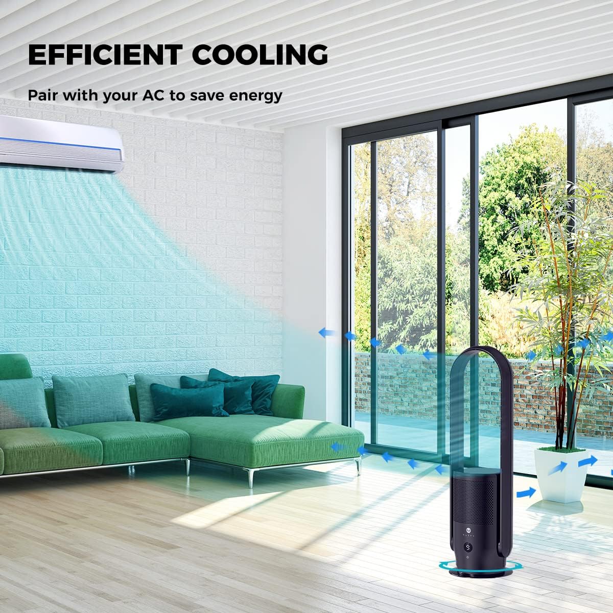 Ventilatore senza pale con purificatore d'aria, ventilatore a torre silenzioso Ultty con telecomando, touch, timer 8H, filtro HEPA 99,97%, ventilatore senza pale oscillante a 90° e alto 80 cm per camera da letto e casa, CR022 Bianco