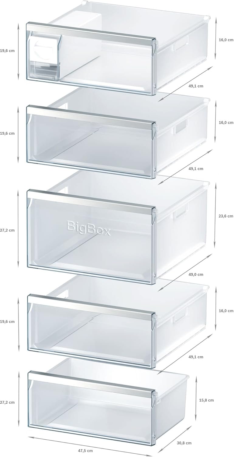 Siemens GS54NAWCV iQ500 Congelatore verticale, 176 x 70 cm, 327 L, NoFrost mai più sbrinamento, bigBox spazio per alimenti di grandi dimensioni, varioZone ripiani e cassetti flessibili in vetro, Bianco