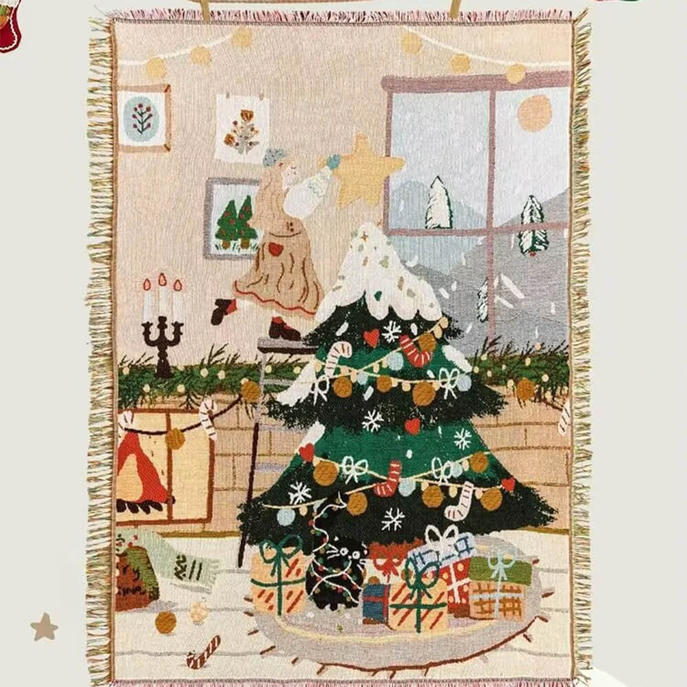 Festlicher Jacquard-Strick Sofabezug mit Weihnachtsdesign für gemütliche Feiertage