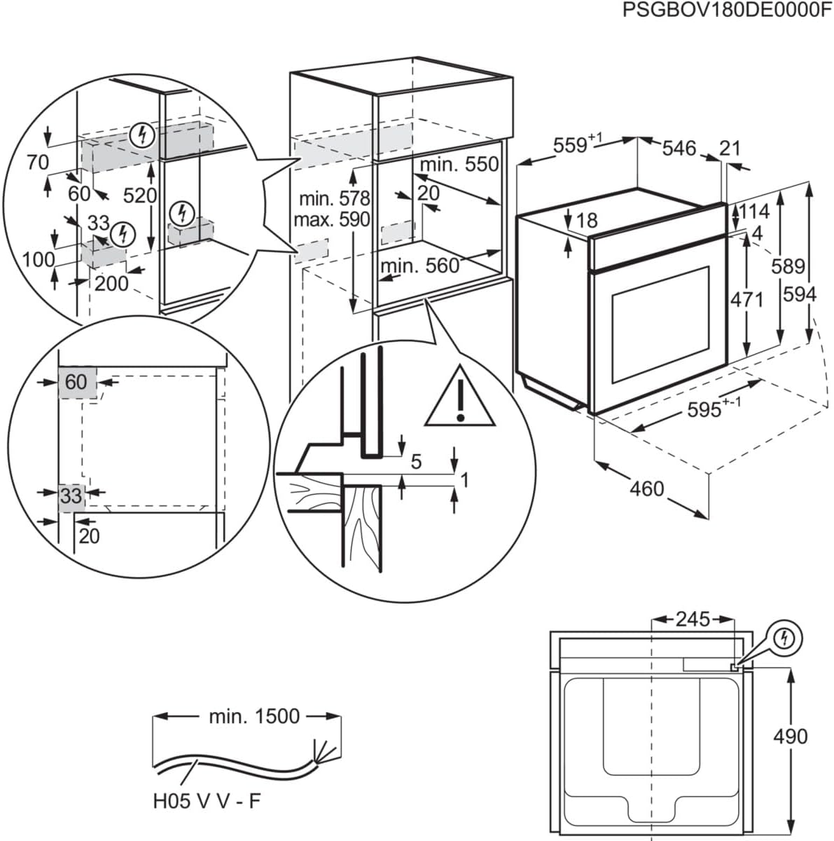 AEG Forno da incasso – Serie 5 AirFry: Risultati di cottura uniformi su 3 livelli – Pulizia Pirolitica – 25 Programmi automatici – Display touch LED – Riscaldamento rapido – Nero – BPE53516AB