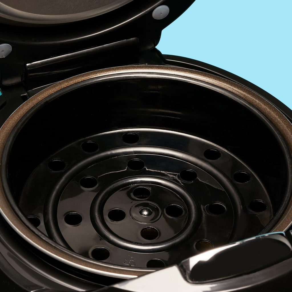 REISHUNGER Cuociriso digitale piccolo, nero | Da 0,6 L fino a 3 persone | Funzione mantenimento calore, timer e pentola premium | Multicooker e vaporiera piccoli, 8 programmi, tecnologia a 7 fasi