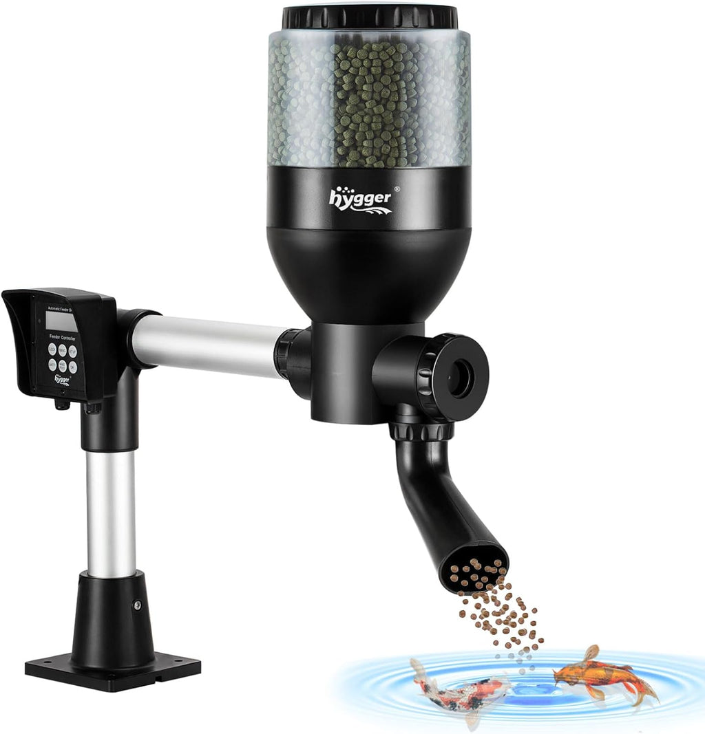hygger Distributore Automatico di Cibo per Laghetto, Grande Alimentatore Programmabile per Pesci da Esterno con Controller Display LCD, Alimentatore Automatico per Pesci 5,5 Litri per Laghetto Koi per Weekend e Vacanze