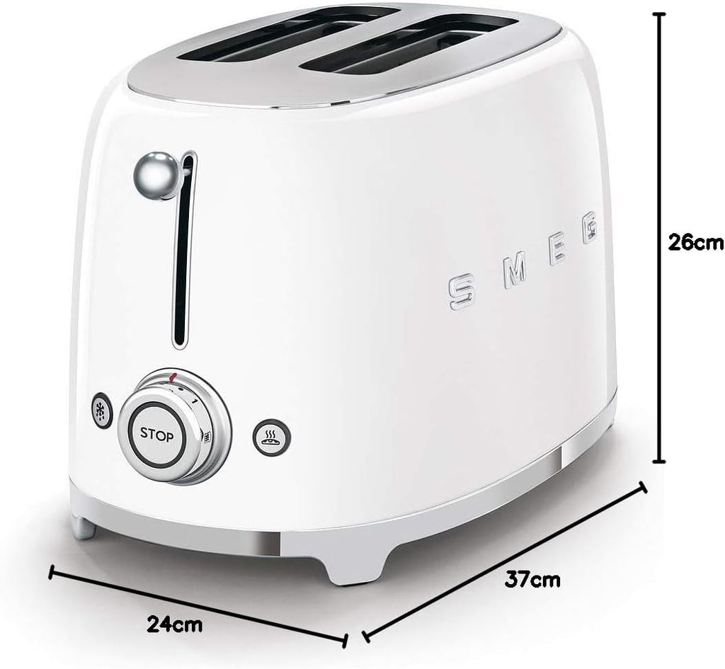 Smeg, 2x2 TSF01CREU - Tostapane, 2 scomparti per 2 fette, 6 livelli di doratura, funzione riscaldamento, funzione scongelamento e bagel, vassoio raccoglibriciole, 950W, Crema
