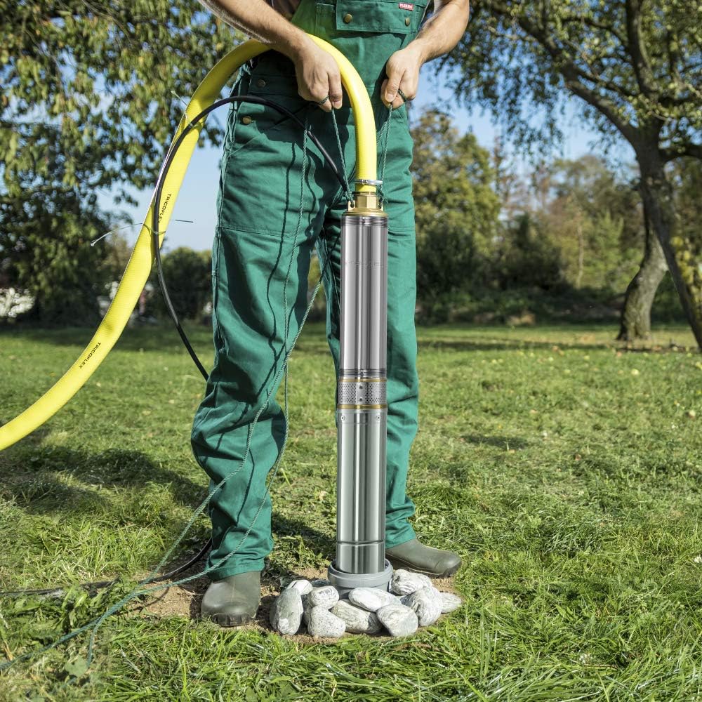TROTEC Tiefbrunnenpumpe TDP 7501 E – Wasserpumpe mit Fördermenge 6000 l/h, 1100 W – Förderhöhe 90 m, ø 8,6 cm, IP68 für Pumpe, Edelstahlpumpe