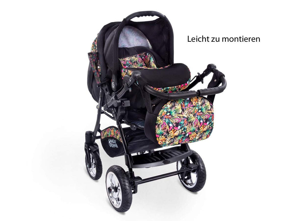 GaGaDumi Urbano Passeggino Combi 3 in 1 con Seggiolino Auto, Set Completo con Navicella, Passeggino, Borsa Fasciatoio, Parapioggia, Zanzariera, Pneumatici in Gomma Piena, Grigio/Motivo Gufo