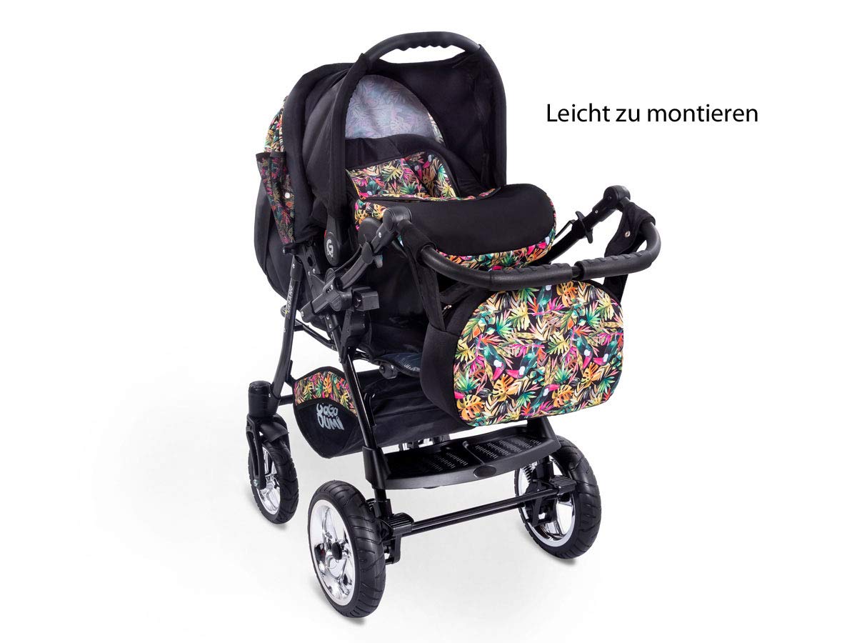 GaGaDumi Urbano Passeggino Combi 3 in 1 con Seggiolino Auto, Set Completo con Navicella, Passeggino, Borsa Fasciatoio, Parapioggia, Zanzariera, Pneumatici in Gomma Piena, Grigio/Motivo Gufo