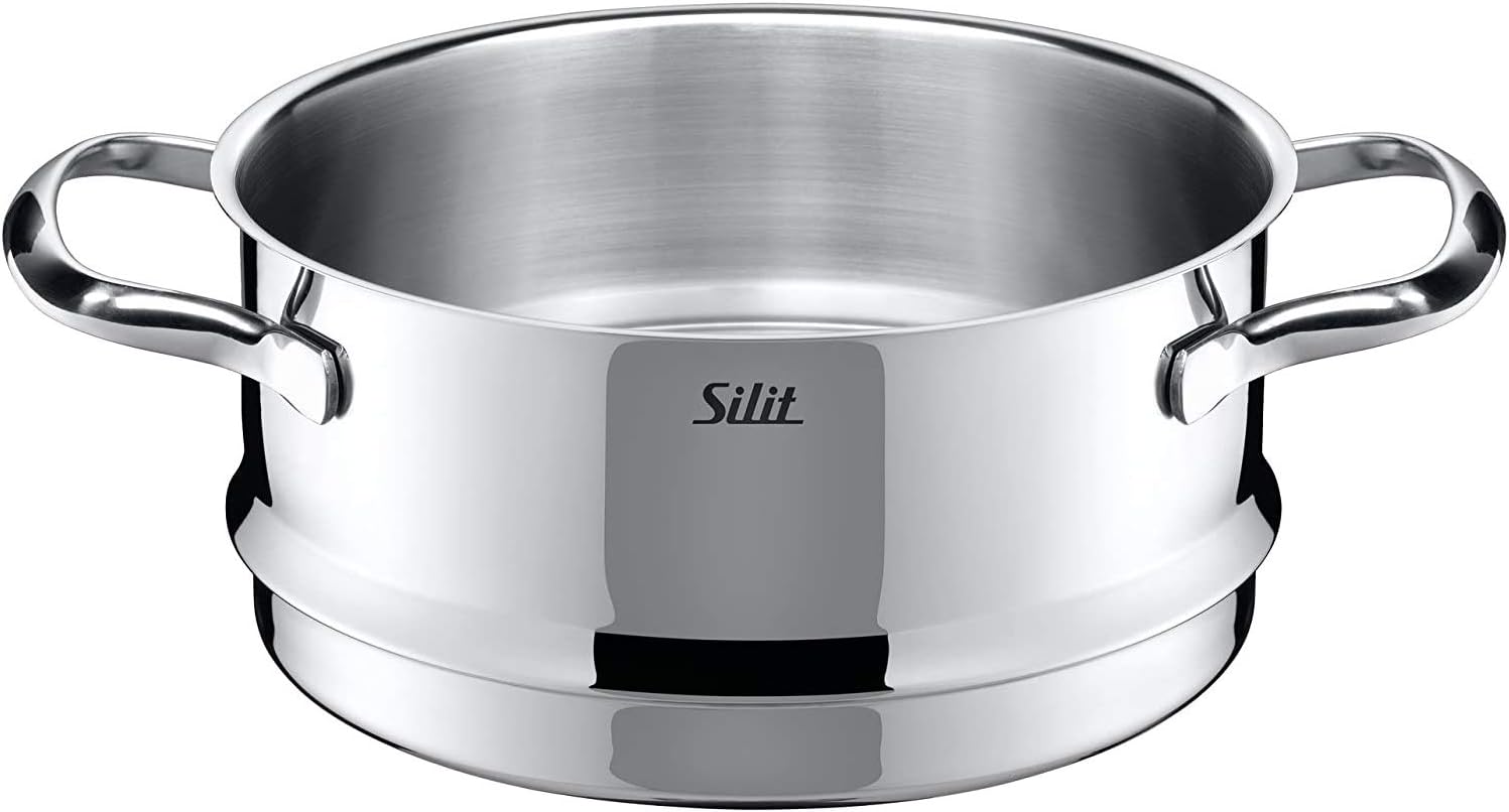 Silit Toskana Set di pentole 10 pezzi, adatto all'induzione, Set di pentole con coperchio in vetro, Pentole a induzione, Bollilatte, Vaporiera, Padella, Acciaio inossidabile parzialmente opaco, Set di pentole a induzione non rivestite