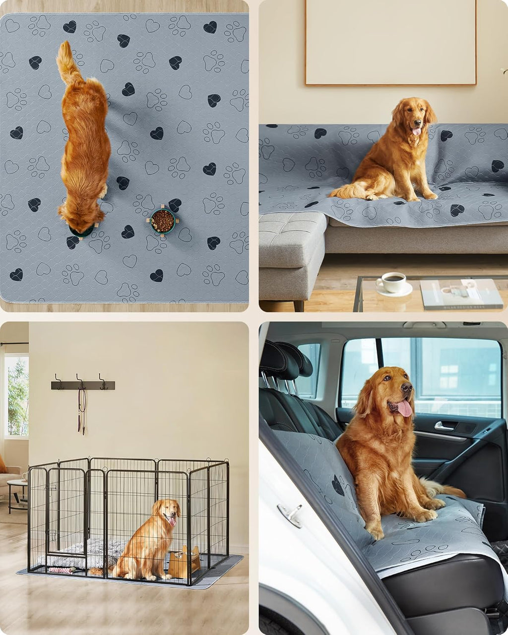 Feandrea Welpen-Unterlagen waschbar, Wiederverwendbare Matten für Hunde, 152 x 122 cm, 2er Set, XL, Hundetoilette, auslaufsicher, rutschfest, super saugfhig, Katzen, Kaninchen, grau PTD048G01