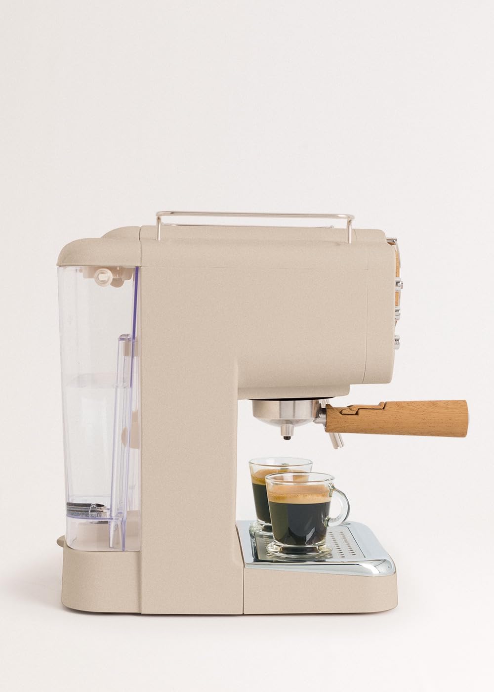 CREATE / THERA RETRO/Macchina da caffè espresso semiautomatica Rosa Pastello Opaco e Legno / Pompa a pressione 20bar, 1100W, Serbatoio acqua 1.25L, per caffè macinato, cialde ESE 55mm, con vaporizzatore, 1100W