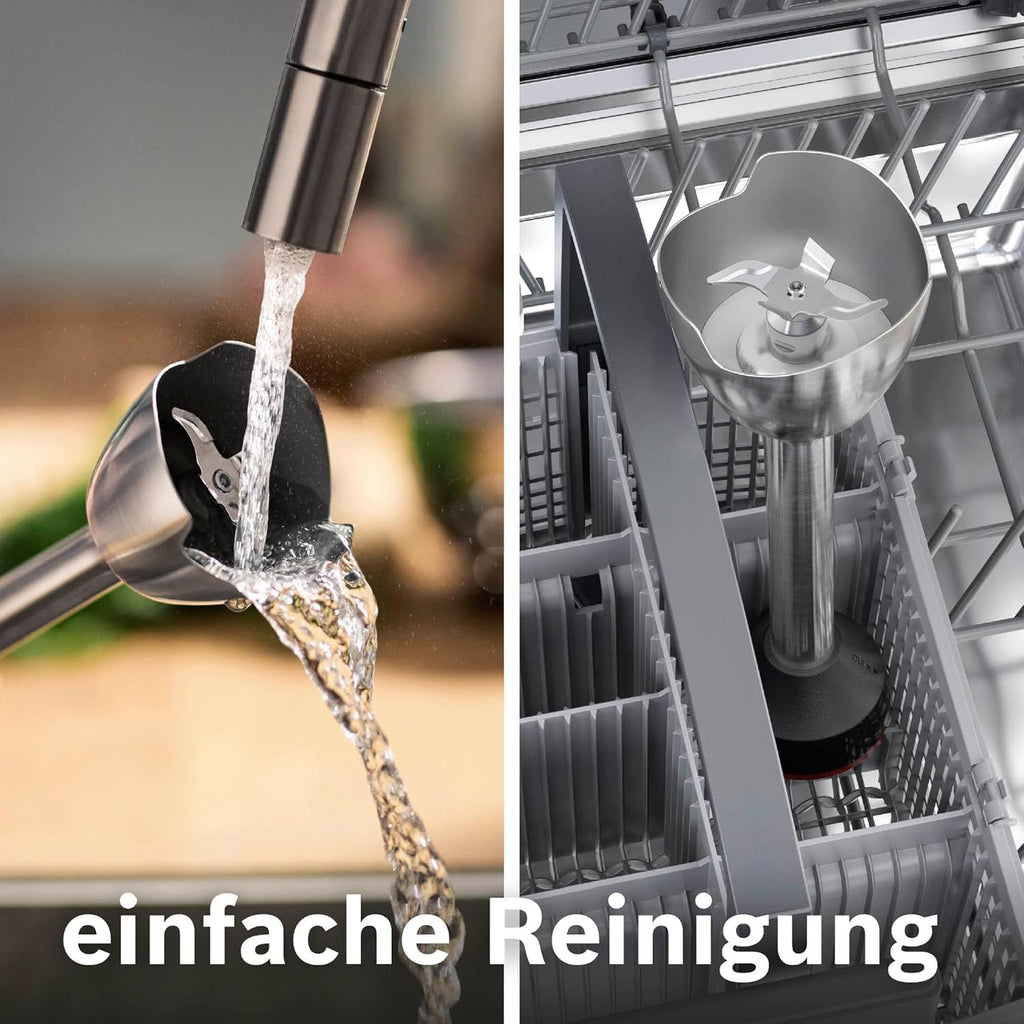 Bosch Frullatore a immersione ErgoMaster Serie 4, 1000 Watt, Piede in acciaio inox, Tritatutto, Bicchiere graduato, nero