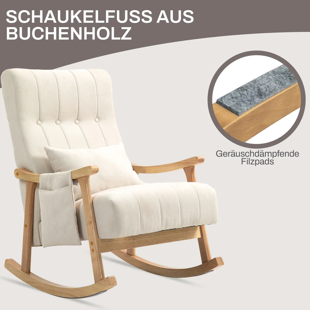 HOMCOM Sedia a Dondolo con Cuscino Lombare e Tasca Laterale Beige