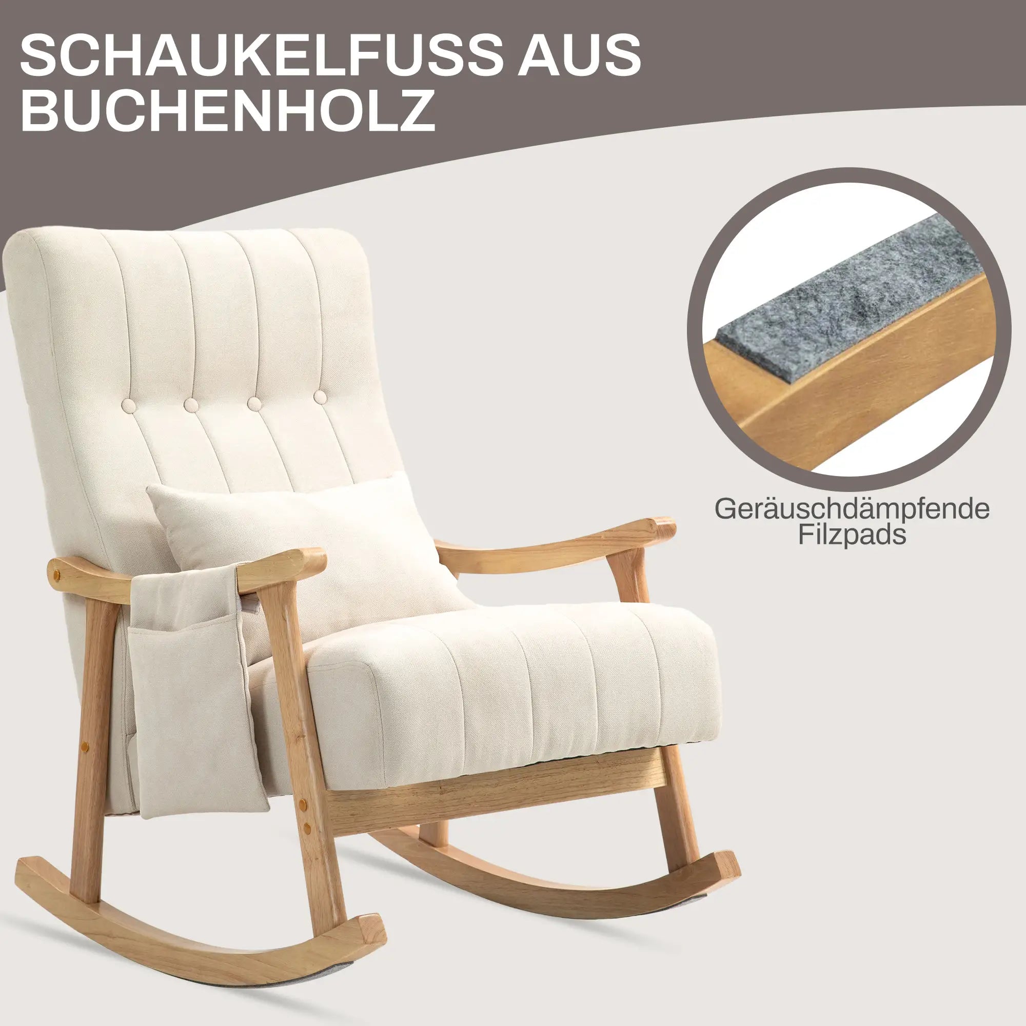 HOMCOM Sedia a Dondolo con Cuscino Lombare e Tasca Laterale Beige