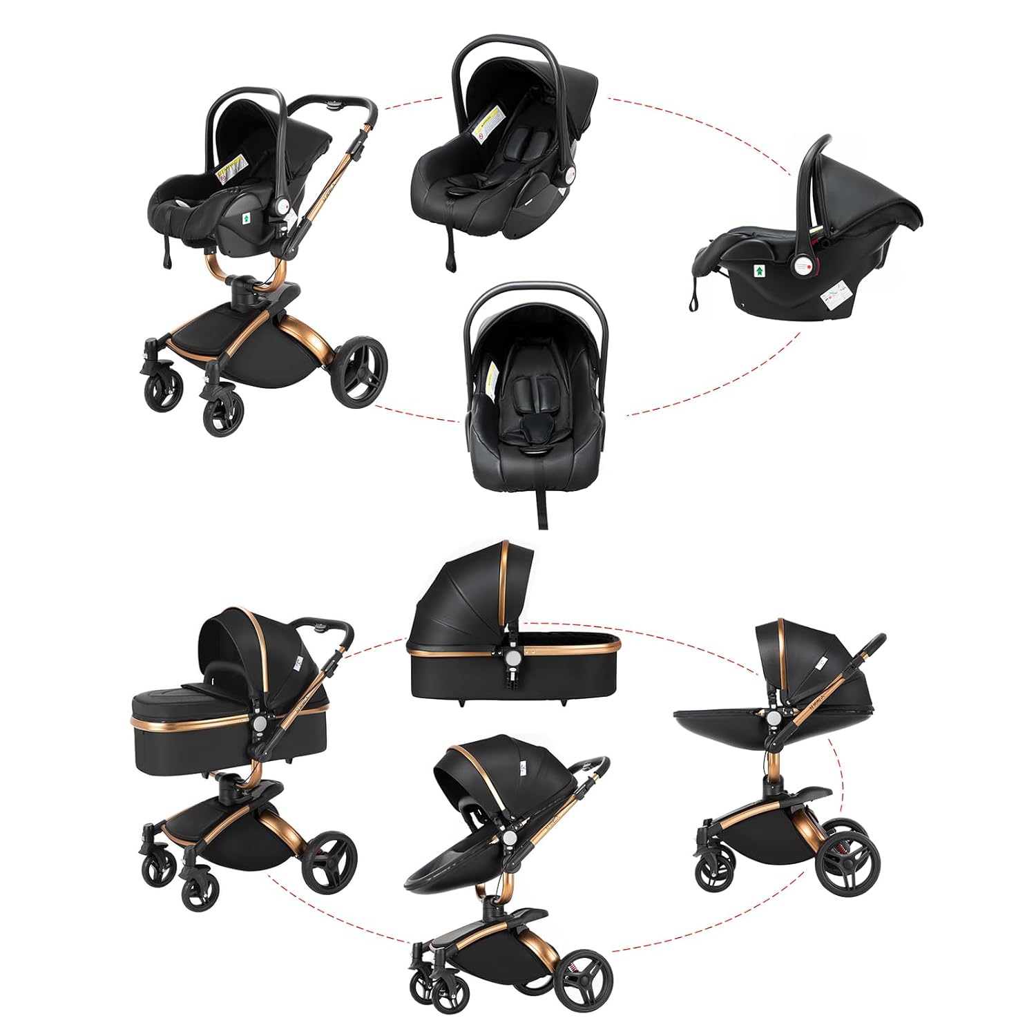 Sianldcone Passeggino 3 in 1, Set Passeggino con Tessuti di Alta Qualità, Sistemi di Viaggio con Spinta Reversibile, Passeggino Combinato a Vista Aperta Set Completo 3 in 1 (V9 Cachi)