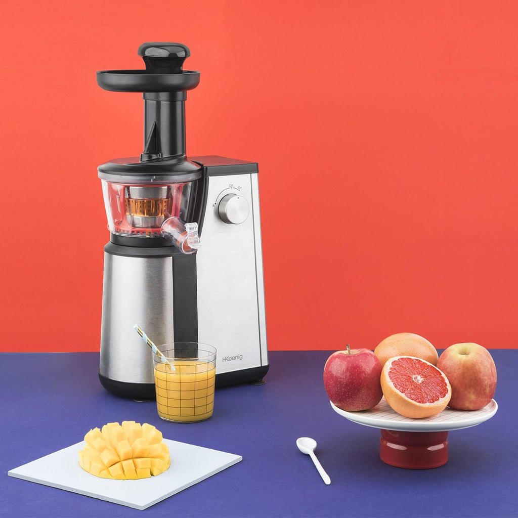 H.Koenig GSX22 Estrattore di succo / 1 L / 3 filtri per sorbetto, succo denso, succo leggero / Contenitore per polpa / Lavabile in lavastoviglie / Acciaio inossidabile /, Nero