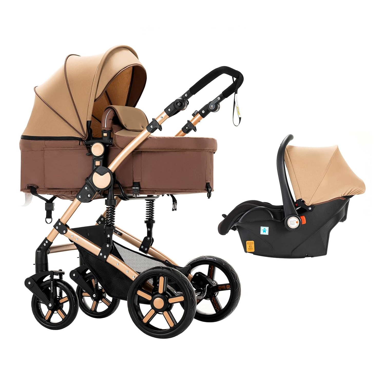 Sianldcone Passeggino 3 in 1, Set Passeggino con Tessuti di Alta Qualità, Sistemi di Viaggio con Spinta Reversibile, Passeggino Combinato a Vista Aperta Set Completo 3 in 1 (V9 Cachi)