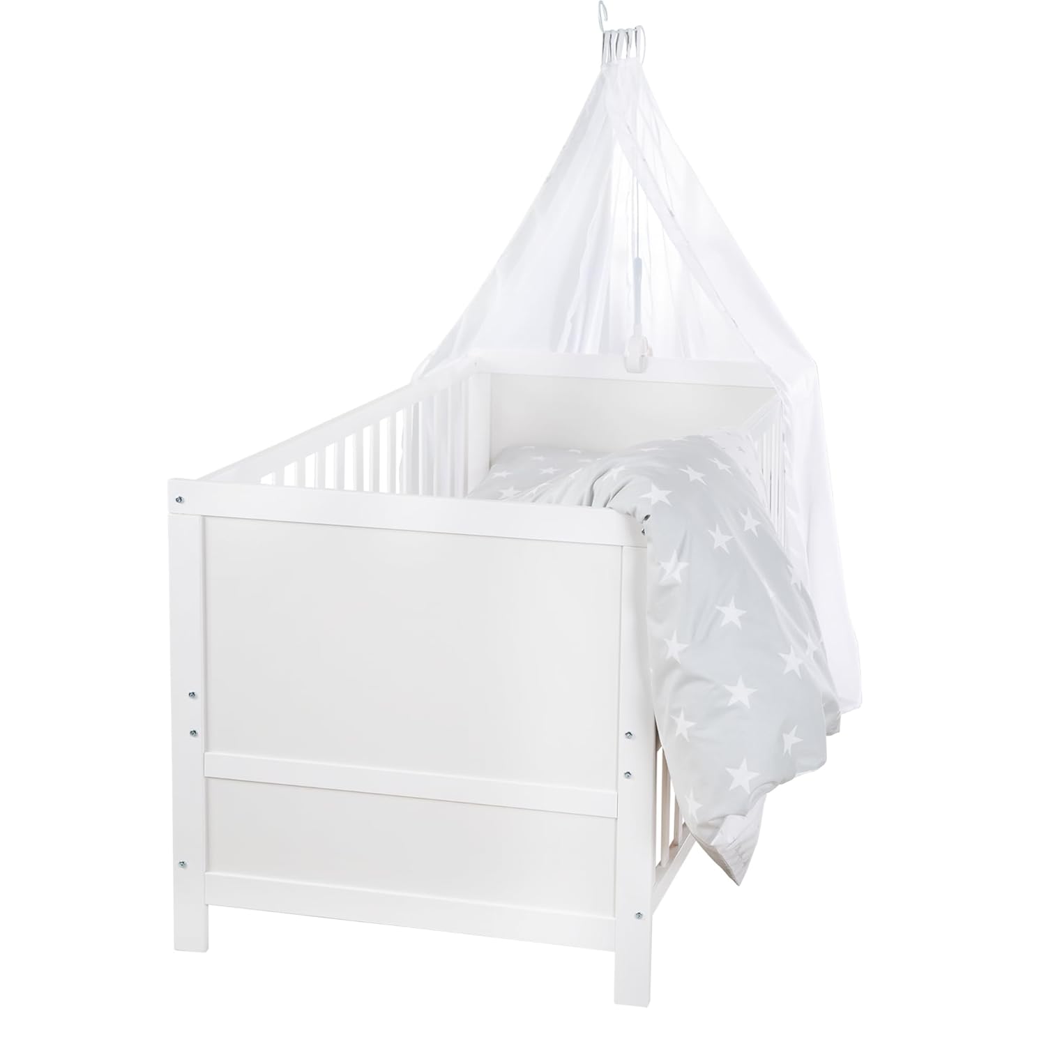 roba Lettino combinato 70 x 140 - Lettino con sbarre regolabile in 3 altezze - 3 pioli rimovibili - Lettino trasformabile in letto junior - Legno color tortora