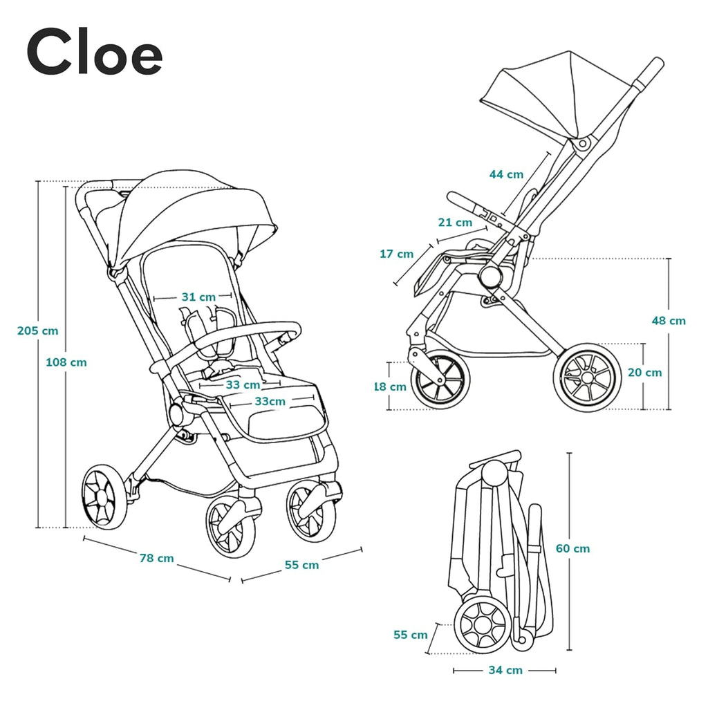 LIONELO Cloe Passeggino Pieghevole fino a 22 kg, Schienale Reclinabile Funzione Nanna, Imbracatura a 5 Punti Grandi Ruote Girevoli Zanzariera Porta Biberon Leggero Compatto Impermeabile (Grigio)