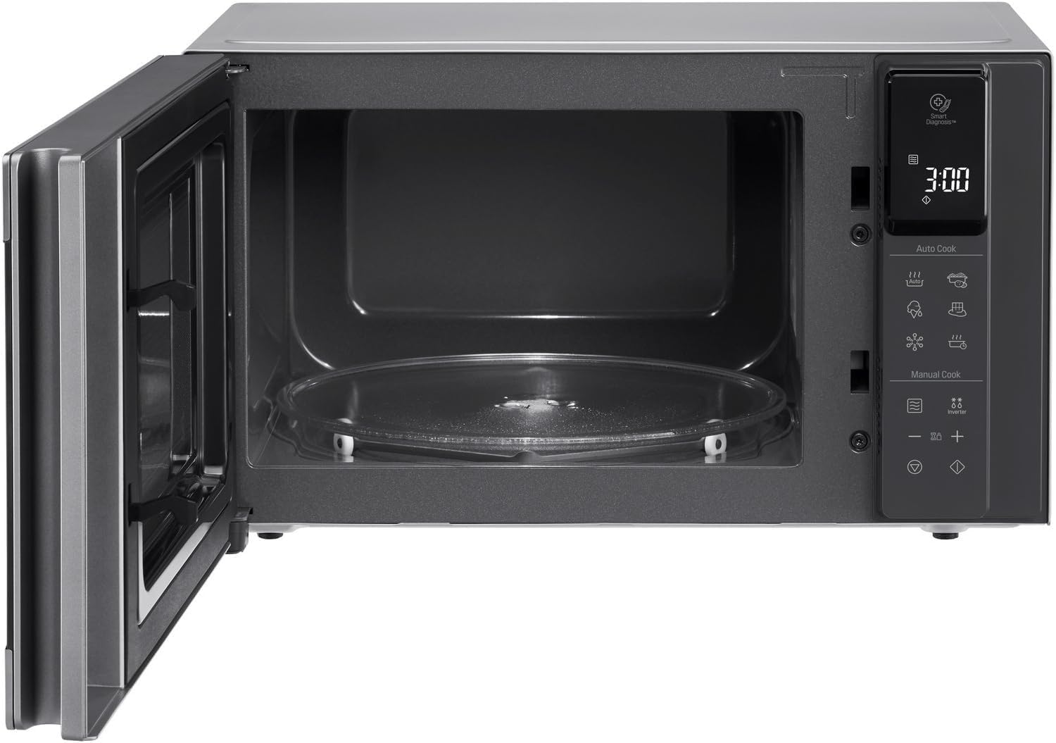 LG MS2595CIS Forno a microonde con tecnologia Smart Inverter, capacità 25 litri, 1000 W, programmi automatici, livelli di potenza regolabili e funzione EasyClean, argento