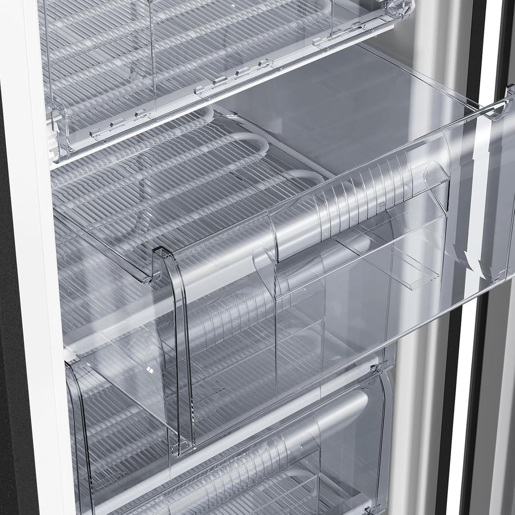 CHiQ FSD166NE4E Congelatore 166 L, Tecnologia No Frost, Porta Reversibile, Acciaio Inox Nero, Altezza 144 cm