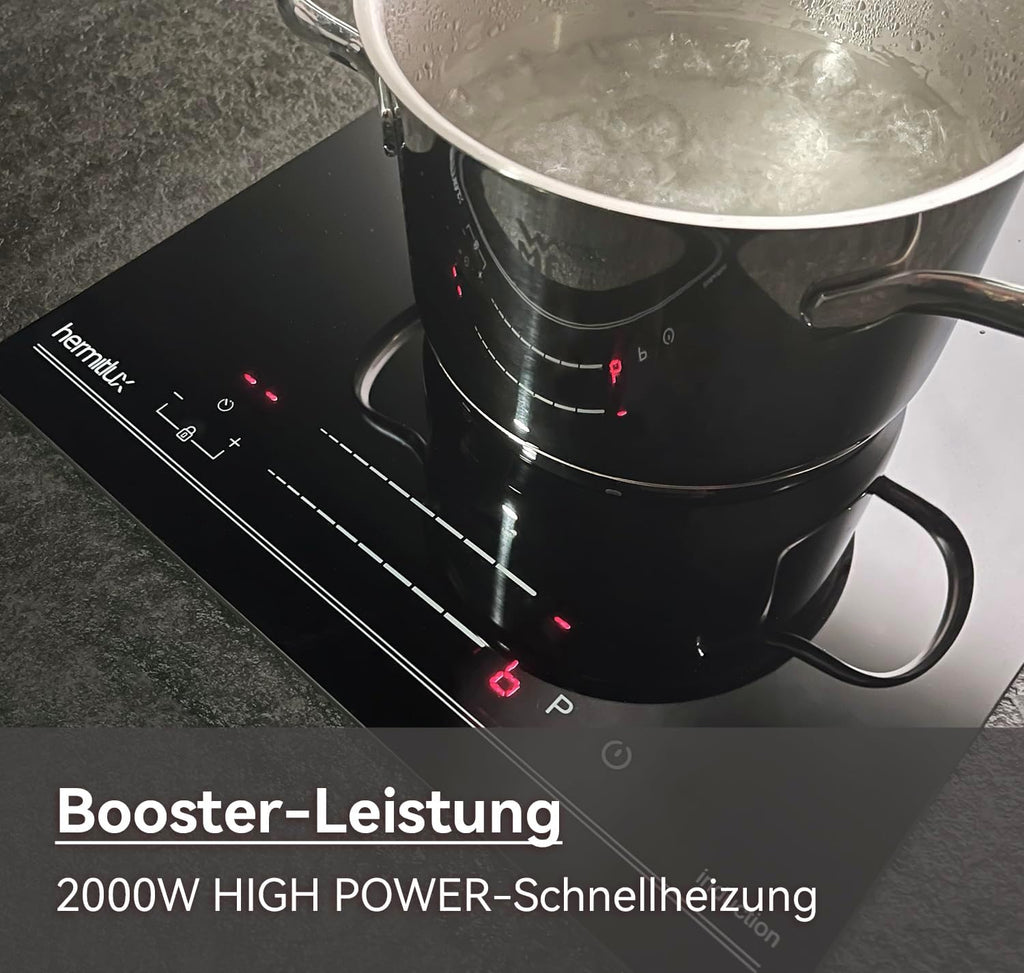Induktionskochfeld 60cm, Eingebautes Schwarzes elektrisches Kochfeld, mit 4 Kochzonen, 9 Leistungsstufen, Geeignet für Eisen- und Edelstahltpf