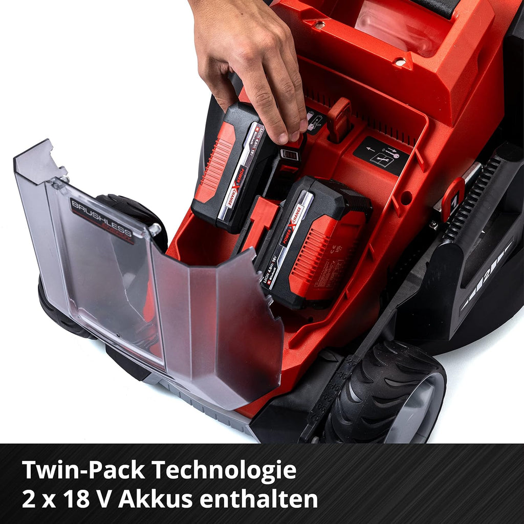 Einhell Tagliaerba a batteria GE-CM 36/36 Li Kit Power X-Change (36 V, larghezza di taglio 36 cm, fino a 400 m², senza spazzole, cesto di raccolta 40 l, altezza di taglio 25-75 mm, incl. 2 batterie da 4,0 Ah + 2 caricabatterie)